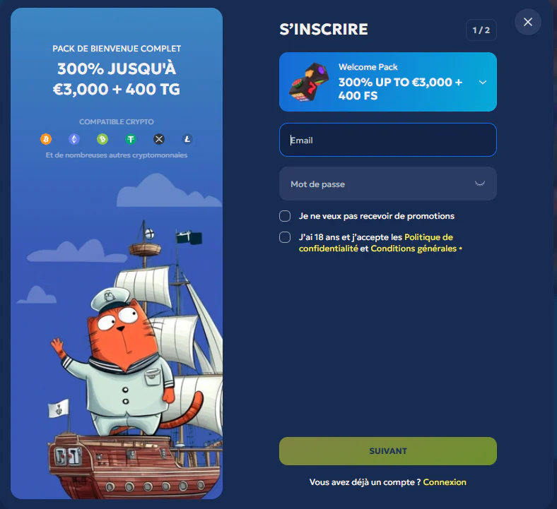 Inscription et connexion chez Galleon Casino