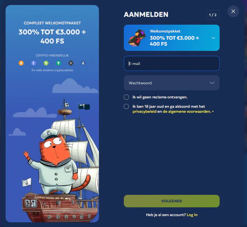 Registreren en inloggen bij Galleon Casino
